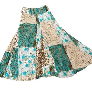 Roberto Cavalli Turquoise and Cream Patchwork Maxi Skirt